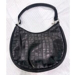 Maurizio Taiuti Hobo Bag Women Medium Black Excellent Croc Embossed Leather